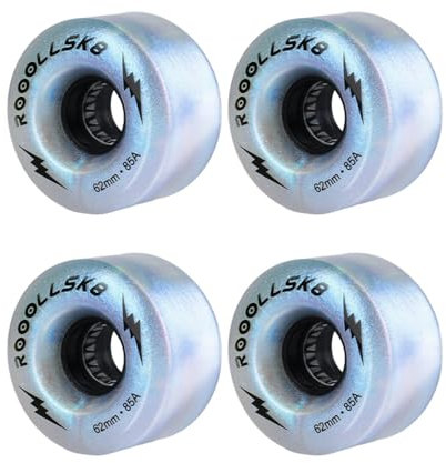 ROOOLLSK8 Roller Skate Wheels Light up Skate Wheels Indoor and Outdoor Glow Quad Skate Wheels 85A 62MM (pearl sliver)