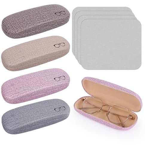NVIYAM 4 Stücke Hardcase Brillenetui - Leinenstoffe Glasses Case, Hartschalen-Brillenetui Box für die Meisten Brillen und Sonnenbrillen (4 Farben)