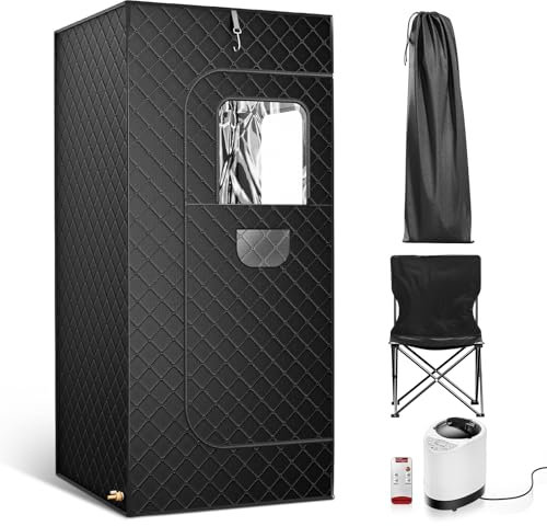 SenDeluz Sauna Tent,Sauna Exterieur,Sauna pour la Maison,3 min de Chauffage Rapide et 9 Niveaux de Chaleur,Vapozone Portable avec 2.6L Steamer, Chaise Pliante, Télécommande 180×80×80 CM