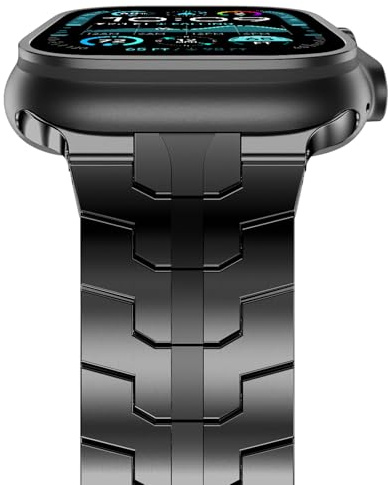 NewWays Titan Armband Kompatibel mit Apple Watch 49mm 46mm 45mm 44mm,Titan Grad 2 Gliederarmband Ersatzarmbänder für iWatch Ultra 3 2 1 Serie 11 10 9 8 7 6 SE 5 4,Schwarz