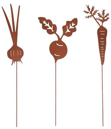 Lot de 3 piquets de jardin - Rouille - Légumes racines
