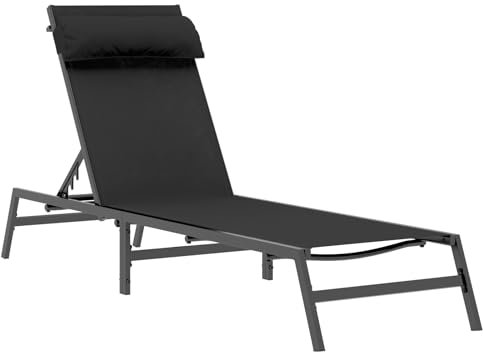 vidaXL Sonnenliege Schwarz und Anthrazit 197 x 54 x 86 cm Stahl, Stylische Gartenliege, modernes Sonnenbett, wetterfestes Möbelstück, verstellbare Kopfstützen für Entspannung im Freien