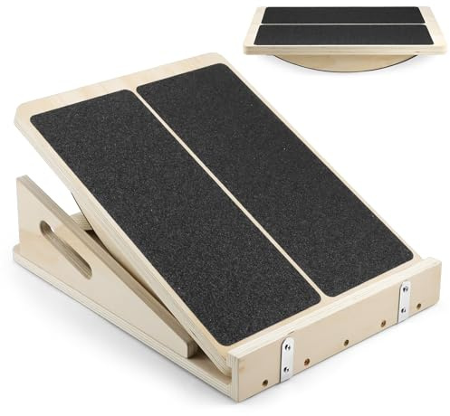 Qingning 2 in 1 Tavola di Equilibrio & Tavola Inclinata Regolabile in Legno, Balance Board Professionale in Legno, Tavola di Bilanciamento Fitness, per Stretching Polpacci, Muscolare e Squat