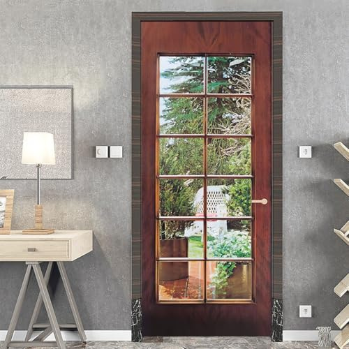 3D Puerta Murales Pegatinas Paisaje con puerta de cristal Papel Pintado Puertas Autoadhesivo Vinilos,para Cocina Sala deBaño Decorativos 77x200cm