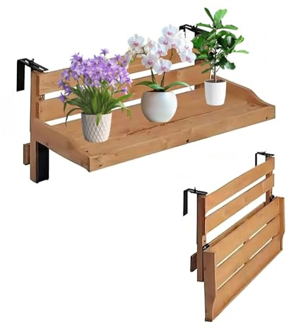 MINGYIHUI Mesa Colgante Balcon para Balcón Montada en Barandilla,Mesa Plegable para Patio Exterior,Estilo Rústico, Estructura de Madera Maciza,Apta para Balcones y Patios(Size:60x30x30cm)