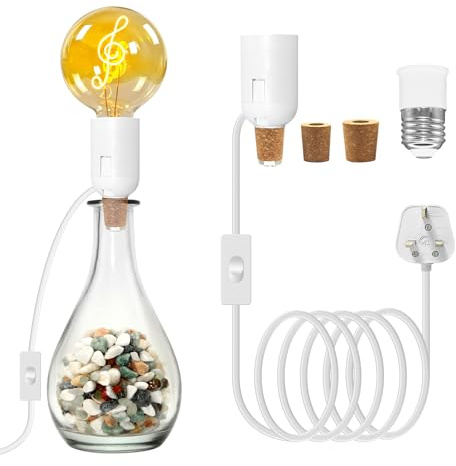 ZRLXFM DIY Lamp Socket for Bottles, E27 Bottle Lamp Kit with Switch Includes B22 Adapter, Compatible with Pebble Decorations, Includes 3 Different Sizes of Stoppers