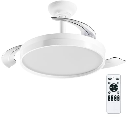 Casa Shop Ventilador con Luz LED 72W 50CM de 7590lm, Motor DC, temporizador, 6 velocidades, aspas retráctiles, CCT, función verano-invierno Silencioso, Controlador Incorporado (Blanco liso)