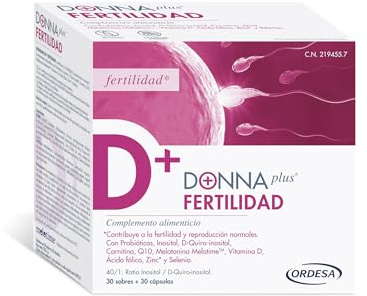 DONNAplus Fertilidad | 30 Sobres y 30 Cápsulas | Complemento Alimenticio para la Fertilidad y Reproducción Normal con Probióticos, Inositol, Vitamina D, Zinc y Ácido Fólico