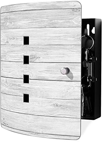 banjado Design Schlüsselkasten aus Edelstahl für 10 Schlüssel/Schlüsselbox zur Schlüsselaufbewahrung 24 x 21,5 x 7cm groß mit praktischem Magnetverschluss/Motiv Weiß Gebeizt