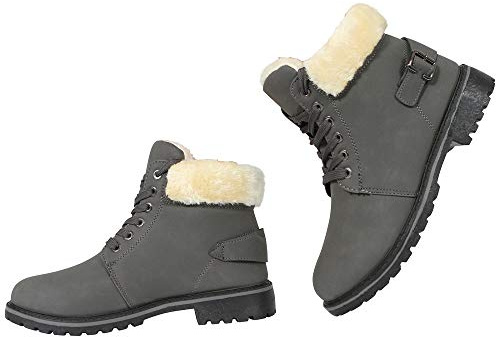 WOMENS LACE UP COLLAR FUR LINED WINTER WARM LADIES ANKLE BOOT SIZE 3-8