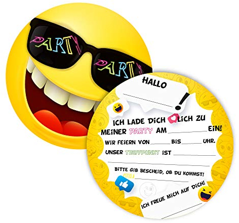 12 Smiley Einladungskarten Kindergeburtstag |das Original mit Ø 15cm und 400g/m² stabilen Papier | runde Einladung für Jungs und Mädchen (12 Einladungen ohne Umschlag)