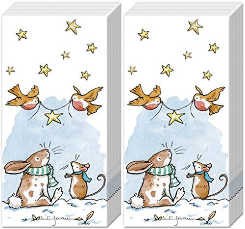 20 Taschentücher (2x 10) Tiere sammeln Sterne als Geschenk für den Winter und Weihnachten
