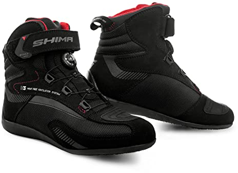 SHIMA EXO Motorrad Schuhe Herren Leder ATOP Verschluss Motorradstiefel Protektoren Sneaker Rutschfeste Sohle Knöchelstütze Seitlicher Bikerboots (Schwarz, 42)