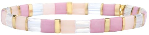 KELITCH Tila Miyuki Pulsera de perlas Pulsera extensible con hebras coloridas Pulsera de amistad mixta, 10 pouces, Metal