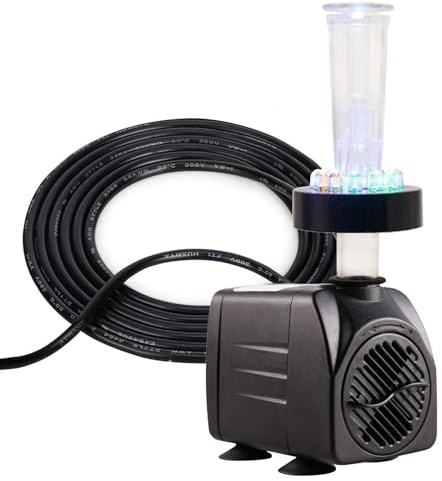 Bomba Agua Sumergible 220V, Bomba de Agua Sumergible Fuente con Boquillas, Bomba Agua Acuario Sin Ruido, Jardin Decorativa Accesorios Acuarios Estanque Bomba Pecera Filtro Pequeña Externo 750L/H 15W