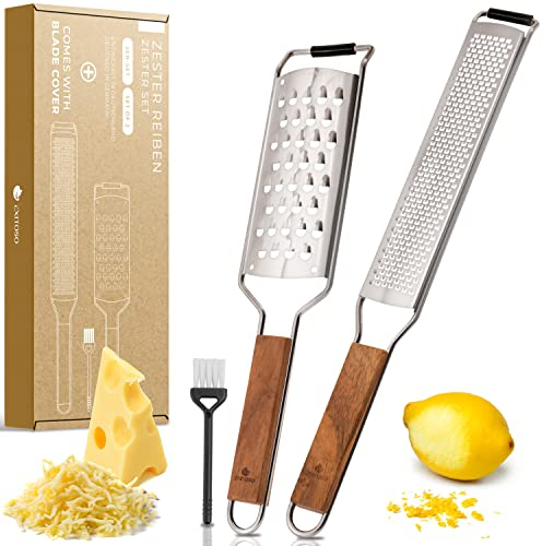 Exitoso Zester Küchenreibe Set aus Edelstahl mit Holzgriff - Gewürzreiben - Knoblauchreibe feinreibe Zitronenreibe Muskatnuss Reibe - Zestenreibe Cheese grater Käsereibe Parmesan Reibe Parmesanreibe
