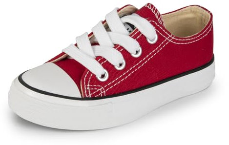 Unisex Kids Lace Up Canvas Boys Girls Low Top Plimsolls Pumps Children’s Trainers Slip On Casual Shoes Sneakers,Red