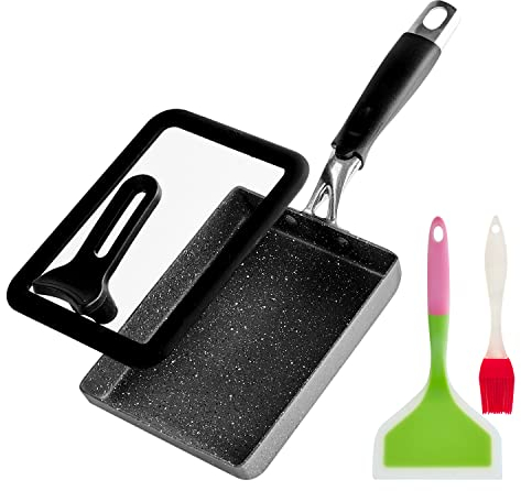 RATWIA Premium Tamagoyaki Pan - 7 x 5 Japanese Omelette Pan with Nonstick Coating, Lid, and Oil Brush