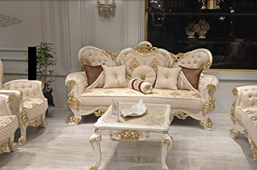 JV Möbel Luxus Dreisitzer Sofa 3 Sitzer Barock Rokoko Sofa Sofas Sessel Sitz Stoff Barock