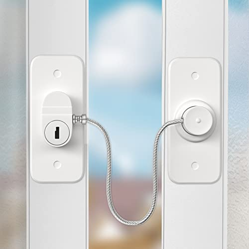 Window Safety Lock AOSITE 4 Packs Versatile Window Restrictor Self Adhesive for UPVC No Drilling Window Locks, Refrigerator Lock with Key Child Pet Child Safety Cable Lock for Childproof