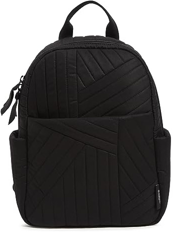 Vera Bradley Damen Kleiner Rucksack aus Baumwolle Büchertasche, True Black, Einheitsgröße