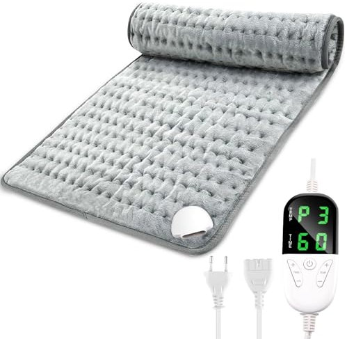 Fwiull Heating Pad, Elektrisches Heizkissen 76x40cm zur Schmerzlinderung, Gegen die Kälte, Heizkissen 6 Temperatureinstellungen und 4 Zeiteinstellungen mit LED-Display, Graublau, Grey Blue