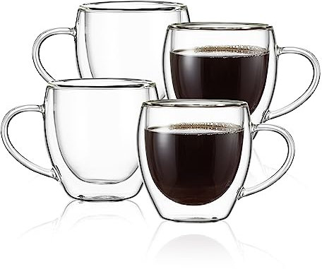 CNGLASS 5oz(150ml) Espresso Mugs,Double Wall Insulated Glass Coffee Mugs with Handle,Espresso Shot Glasses,Clear Expresso Coffee Cups Set of 4…