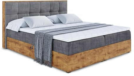 ALTDECOR Boxspringbett mit Matratze und Lattenrost, Topper, Fußteil,Polsterbett mit Bettkasten, Bett mit Stauraum H4-Matratze, Doppelbett, Boxbett - LOLLI7-200x200 - Dunkelgrau Casablanca