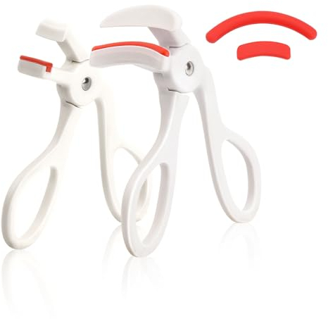Piega-ciglia,Set di piega-ciglia a angolo ampio e parziale con 2 cuscinetti di ricambio in silicone,impugnatura comoda,piega delle ciglia per 24 ore (Bianco)