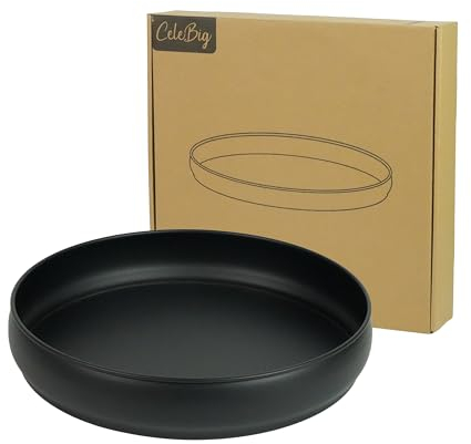 CeleBig® Deko Tablett Rund ø30,5cm | Dekotablett Schwarz | Dekorationstablett mit hohem Rand | Dekoteller aus Metall | Serviertablett | Tischdeko | Halter für Kerzen | Schwarz