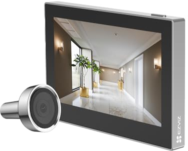 EZVIZ CP2 Spioncino Digitale a Batteria 1080P, Video Spioncino Senza Fili con Schermo a Colori da 4,3, Visione Grandangolare a 146°, Batteria Ricaricabile da 2200 mAh, WiFi 2.4 GHz, Colore Argento