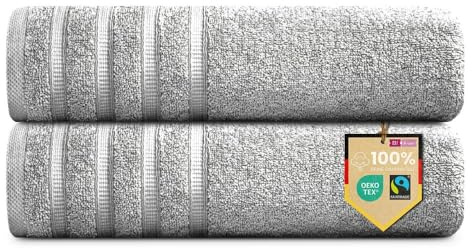 B!HOME 2er Set Premium Saunatücher [100% Baumwolle] 90x200 cm, grau / 2 große XXL Saunahandtücher Weich, Saugstark & Pflegeleicht/Badetuch Perfekt für Bad, Strand & Reisen/Damen & Herren