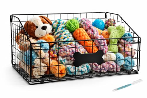 APITOS Chew-Proof Metal Dog Toy Storage Box with Pet Organizer for Living Room