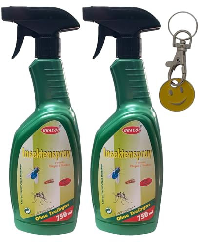 ILODA Einkaufswagenchip Smiley + 2x 750ml Insektenspray vertreibende Wirkung PT 19 Repellent ohne Treibgas, vertreibt Fliegen und Mücken