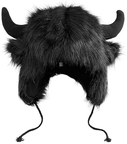 FRCOLOR Bullhead plyschhatt mössa falsk horn ko roliga hattar för män hatt av oxhorn oxhorn hatt för fest cosplay partyhatt oxhorn hatt för män tyg svart