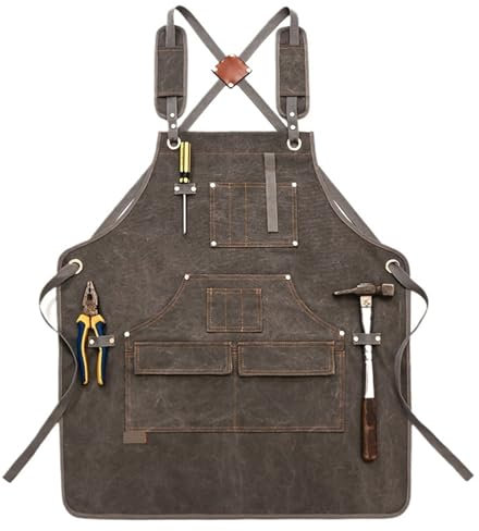 LSNNMU Tablier De Travail Tablier de Travail en Toile, imperméable, for Le Jardinage, for Femme et Homme, avec Poches, for la Cuisine, Le Barbecue, Le Travail du Bois(Grey A)