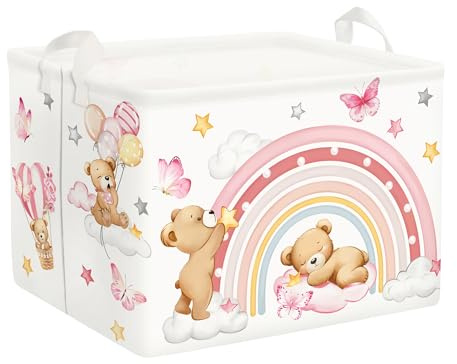 Clastyle Ceste Biancheria Bambini Arcobaleno Cestino Giocattoli Vestiti Impermeabile per Ragazza Cestino Portaoggetti per Bagno Cameretta Bucato, Orso, 40x30x30 cm