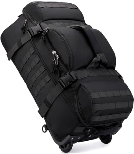 Sac De Voyage à roulettes 80L Grande Sac à Dos Sport Duffle Bag Imperméable Oxford Sport Bagage avec Compartiment Bretelles Pliable Extensible Trolley pour Camping Weekend Gym (Noir)