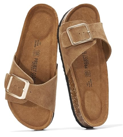 Project Cloud 100% Genuine Leather Sandals Women Dressy Beach Essentials Slides for Women Footwear-Lightweight with Memory Foam Insole Sandals for Women 2026-Womens Slides (Ibiza, CHSTNUTSDE,8M)