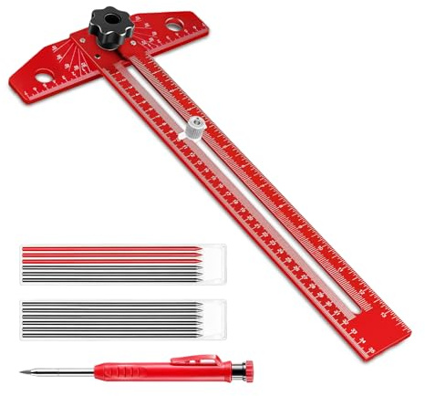 Flintronic Righello per Tracciare la Lavorazione del Legno, Righello a T Regolabile Scorrevole in Lega di Alluminio, Righelli di Precisione per il Disegno, con Scala di Regolazione Dell'angolo