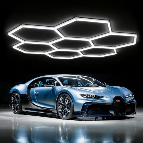 7 Hex Plafoniera LED esagonale per garage-30pcs luci tubolari, super luminosa 240W 6500K, luci da soffitto LED collegabili per dettagli auto, magazzino, seminterrato, cura dell'auto, lavanderia