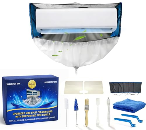 Kikepilm kit de limpieza para aire acondicionado split con paredes laterales reforzadas y bolsa impermeable de limpieza (Azul y blanco transparente, Tipo C)