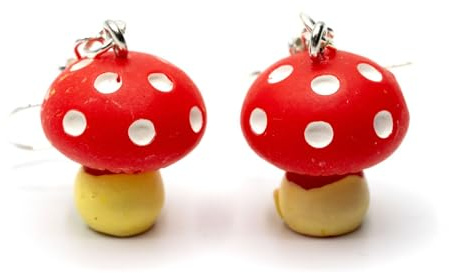 Miniblings Amanite tue-mouches boucles d'oreille champignons cintre champignon de Boucles d'oreille de champignons agaric blanc rouge - bijoux à la mode main I ni argenté Boucles d'oreille