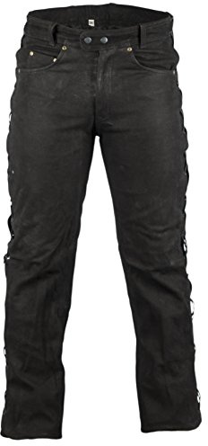 Biker Läderbyxor i Nubuckläder Svart Med Snörning På Sidan, Rocker Bikerjeans, Läderjeans