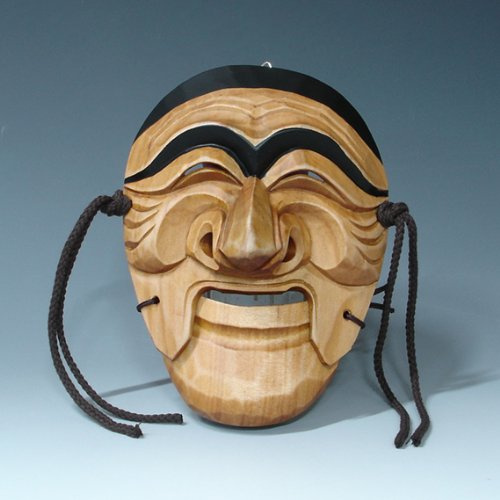 Antique Alive Hand Carved Traditional Korean Decorative Mask Tal Dance Play Wooden Wall Decor Plaque Art Mask Wood Hanging Asian Mask (Hahoe Man-Brown)