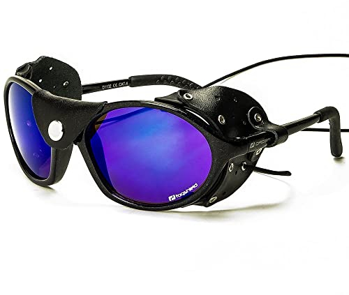 Daisan schwarze Gletscherbrille Bergsteigerbrille Sonnenbrille mit Kat. 4 Gläser 100% UV Schutz (Schwarz Metallic)