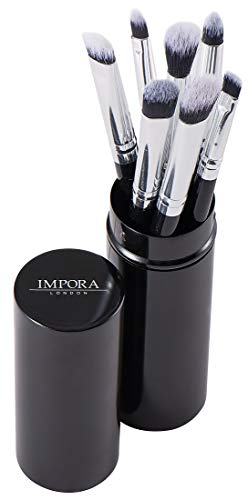 Eye Makeup Brush Set by Impora London. Includes - Eyeshadow, Blending, Pencil & Eyeliner Brushes [7 + Metal Case]. Perfect for Travel