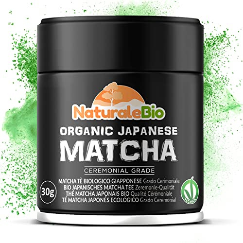 NaturaleBio Tè Verde Matcha Biologico in Polvere - 1 Grado, Cerimoniale A - 30g. Prodotto in Giappone Uji, Kyoto. Ideale da bere e nel Latte