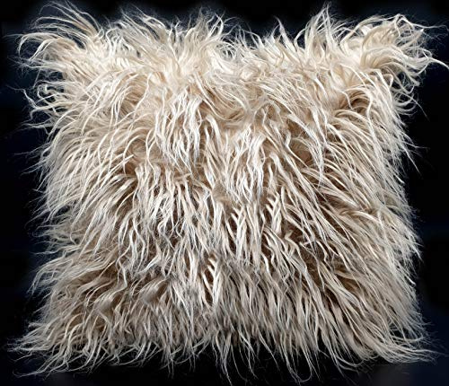 cushion mania Faux Fur Cushion Cover – Ultra Soft Fluffy Plush Throw Pillow Case, Luxury Shaggy Decorative Sofa Cushion Cover for Living Room & Bedroom (Beige, 21x21 Filled Cushion)