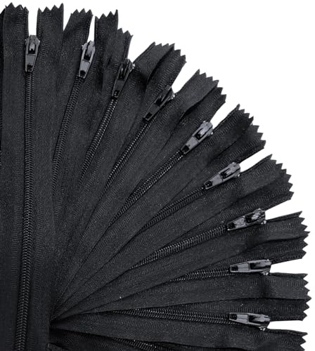 KGS Zippers for Sewing Crafts | 20 Pieces per Pack | Single Color #3 Nylon Zippers for Making Bags, Pouches, Pillow Covers and Sewing Craft Projects (Black, 6 Inch (20 Pieces))
